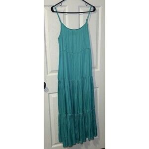 JOIE Women’s Adjustable Thin Strap Tiered Satin Maxi Dress Teal Size Large NWOT